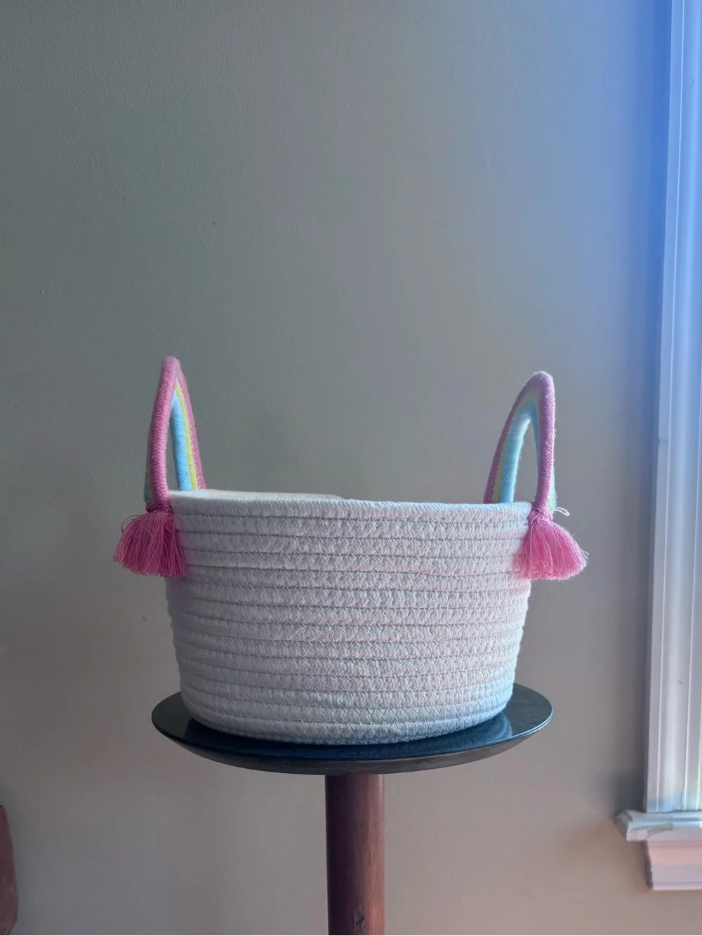 Target Kids White Rope Basket with Pink and Pastel Rainbow Handles - Picture 4 of 6